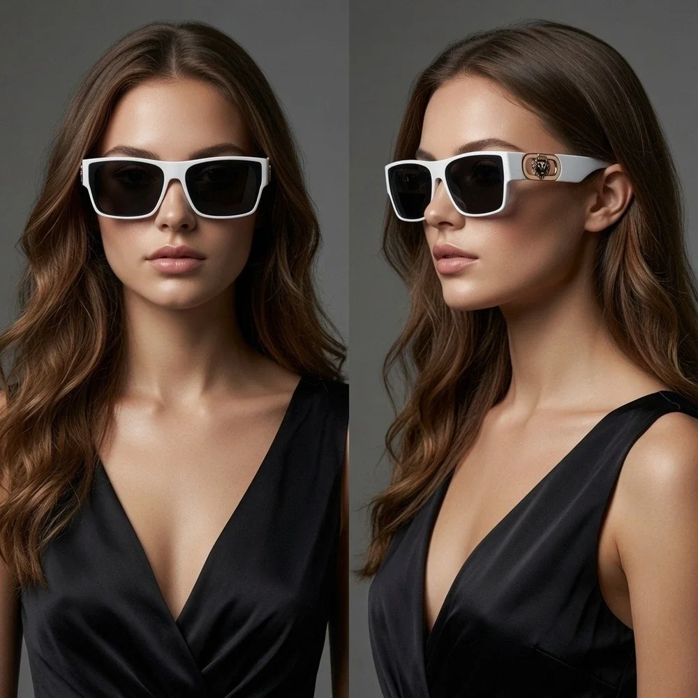 White Square Sunglasses Festival Bold, Shield Flat Top, Chunky, Style, Lion Head